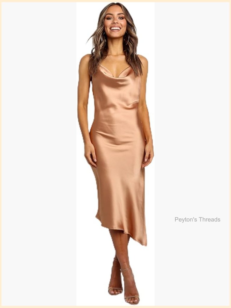 Midi A-Line Cowl Neck Sleeveless Dress With Adjustable Straps